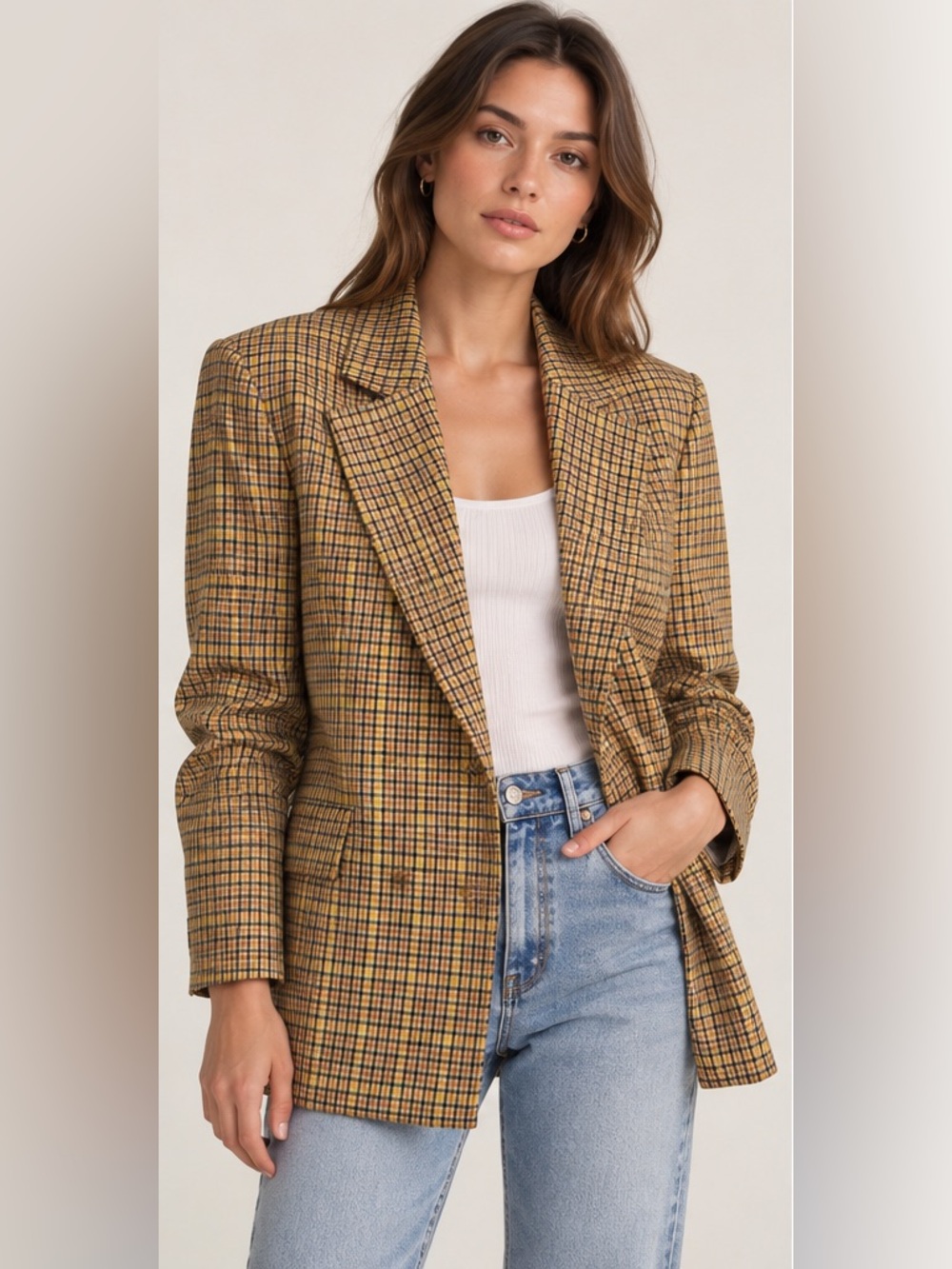 Revole Tularosa Yellow Plaid Relaxed Blazer size XXS